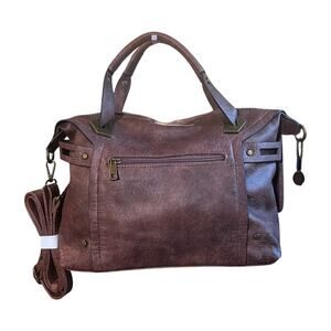 Ampere Vegan Leather Satchel Bag Crossbody Brown Boho Chic Weekender Purse